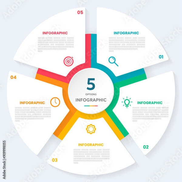 Obraz Circle chart infographic template with 5 options for presentations