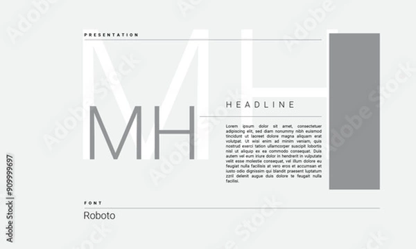 Fototapeta Business Alphabet presentation template monogram black and white grayscale letters minimalistic layout