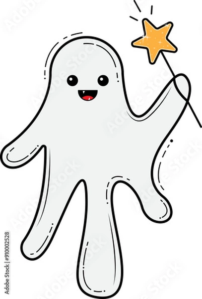 Fototapeta Simple flat vector art illustration design of a cute halloween ghost with magic wand on transparent background for projects, business, stickers, greetings, wishes, etc.