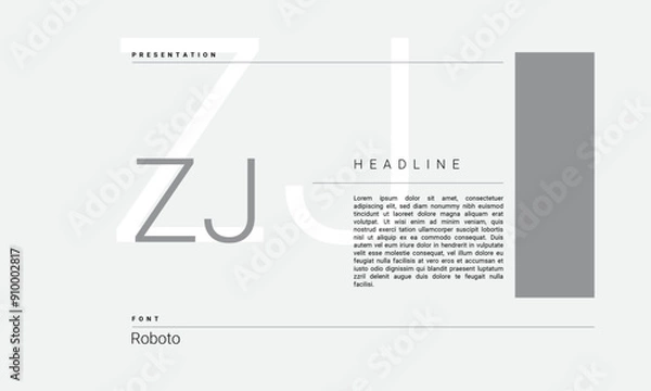Fototapeta Business Alphabet presentation template monogram black and white grayscale letters minimalistic layout