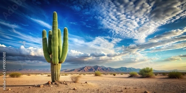 Fototapeta A powerful cactus stands tall in the desert landscape, succulent, plant, thorns, resilient, nature, western, sharp