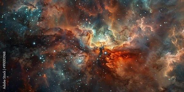 Fototapeta A stunning nebula in the cosmos with star clusters and galaxies A painting with intricate detailing