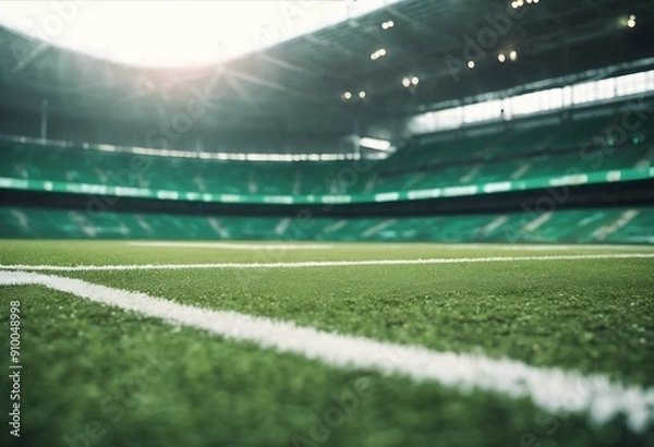 Fototapeta Stadium Green Football field Soccer Top View Grass Court Ground Pitch Aerial Texture Line Terrain Playground Area Goal Ball Graphic Design Background Empty White Plan Center Game