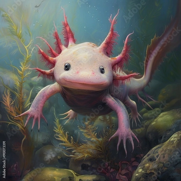 Fototapeta Unique Axolotl in the Freshwater Lakes of Mexic