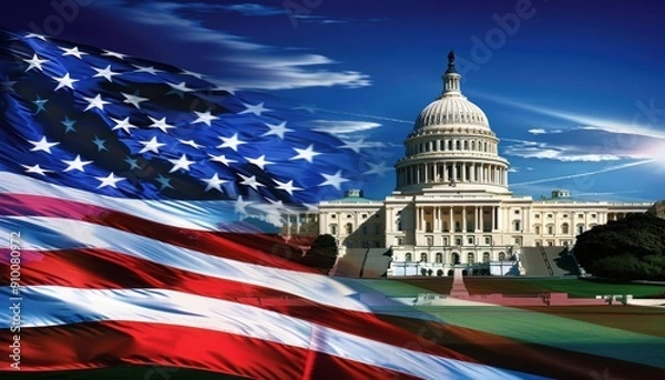 Obraz United States Flag Merged with the Capitol Building as a Symbol for Upcoming Elections