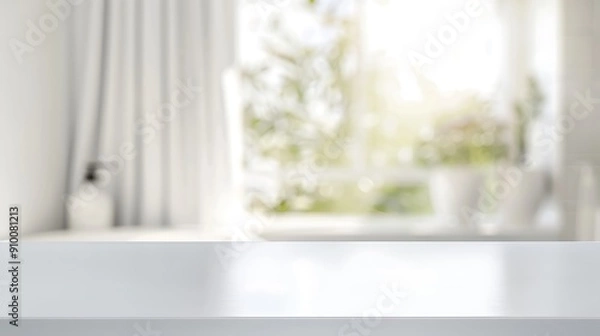 Fototapeta luxury white beautiful table top counter and blurr bokeh in bathroom