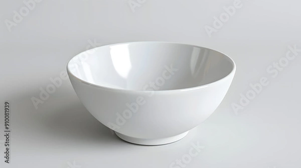 Fototapeta A sleek and simple white ceramic bowl set against a clean white background. Ideal for kitchenware, minimalism, and modern design themes.