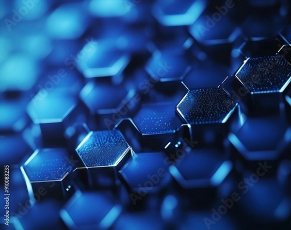 Fototapeta Abstract technology background concept with hexagon pattern and glowing light effects. Vector illustration in the style of abstract, ultra realistic, stock photo, high resolution photography, insanely