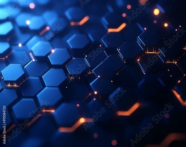 Fototapeta Abstract technology background concept with hexagon pattern and glowing light effects. Vector illustration in the style of abstract, ultra realistic, stock photo, high resolution photography, insanely