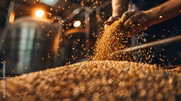 Obraz Grain Pouring in Brewery Process