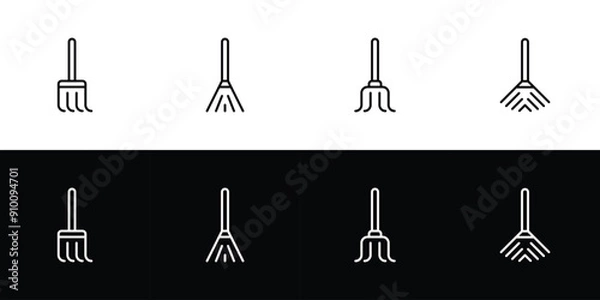 Fototapeta Broom icon set. Flat design symbol collection isolated on black and white background.
