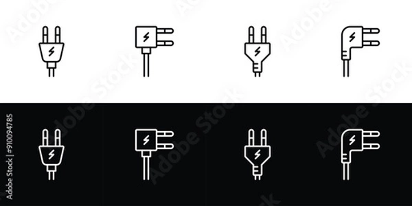 Fototapeta Electrical plug icon set. Flat design symbol collection isolated on black and white background.