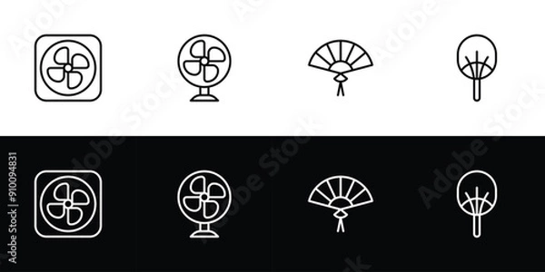Fototapeta Fan icon set. Flat design symbol collection isolated on black and white background.