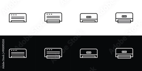 Fototapeta Air conditioner icon set. Flat design symbol collection isolated on black and white background.