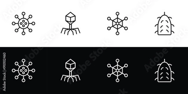 Fototapeta Virus type icon set. Flat design symbol collection isolated on black and white background.
