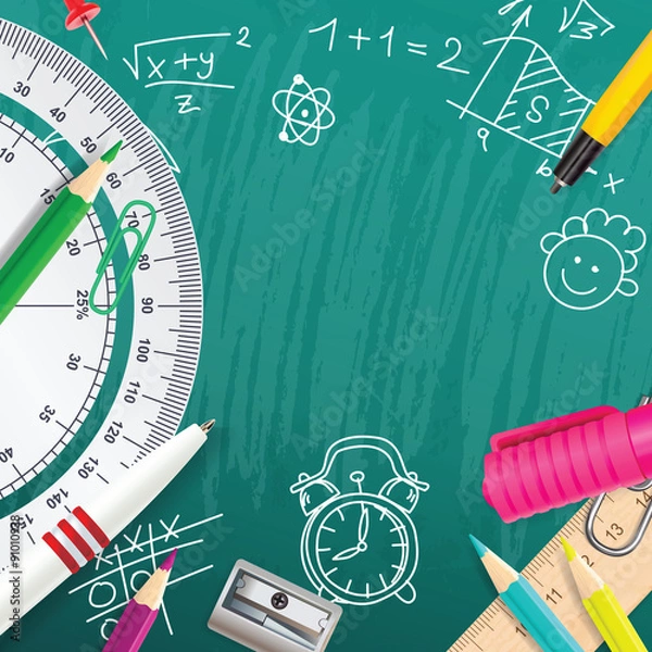 Obraz Creative vector chalk background with school supplies