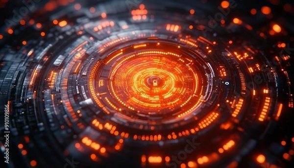 Obraz Cybersecurity Paradigm: Digital Lock with Overlapping Binary Sequences and Advanced Tech Circles