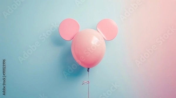 Fototapeta Mickey Mouse head Balloon, border, pastel color background Wallpaper, blank in the middle, minimalism, negative space