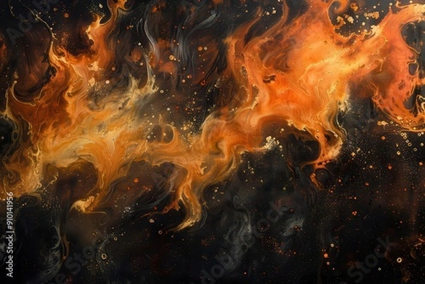 Fototapeta Flames glow brightly amidst shadowy background