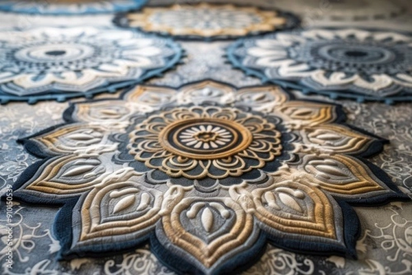 Fototapeta Minimal mandala patterns in soft, earthy tones, creating a serene boho atmosphere