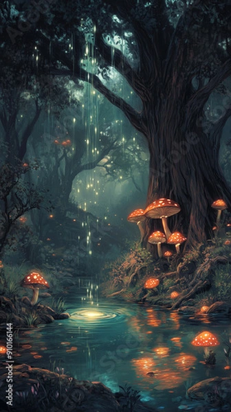 Obraz fantasy mushroom forest background