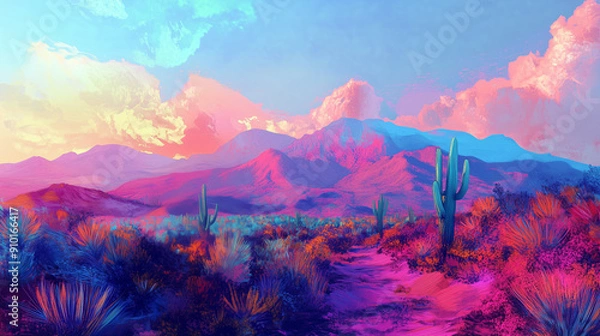 Obraz fantasy pink mountain landscape