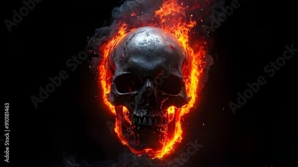 Fototapeta Fiery Human Skull on a black background. Generative AI illustration of the skull in the fire.,