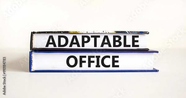 Fototapeta Adaptable office symbol. Concept words Adaptable office on beautiful books. Beautiful white paper background. Business Adaptable office concept. Copy space.