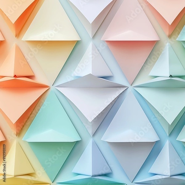 Fototapeta A gradient pattern of delicate paper triangles from light to dark for festive decor..