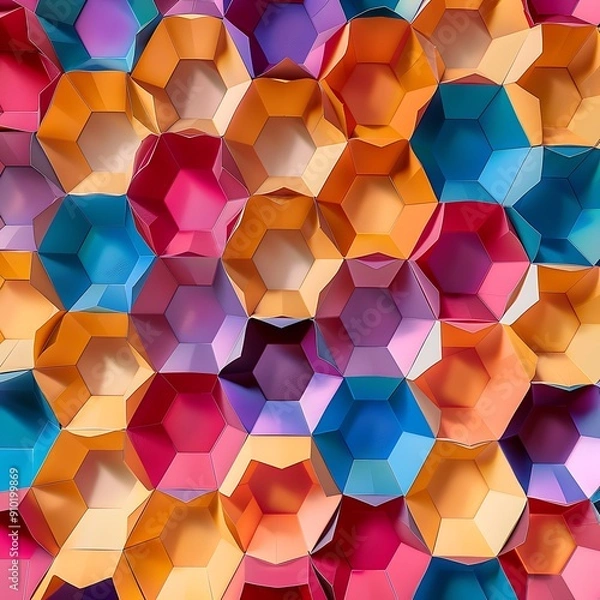 Fototapeta A bright display of paper hexagons forming a honeycomb pattern for festive settings..