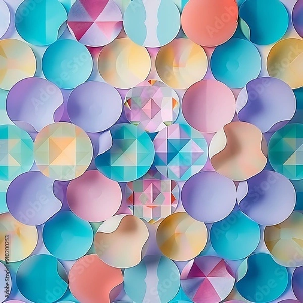 Fototapeta A vivid display of delicate paper circles and diamonds in a checkerboard layout for holiday decor..