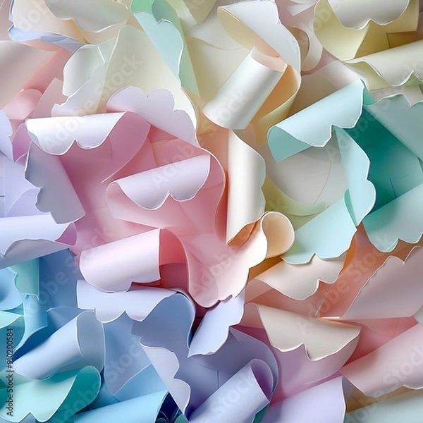 Fototapeta An intricate display of pastel-colored paper shapes creating a mosaic effect for festive settings..