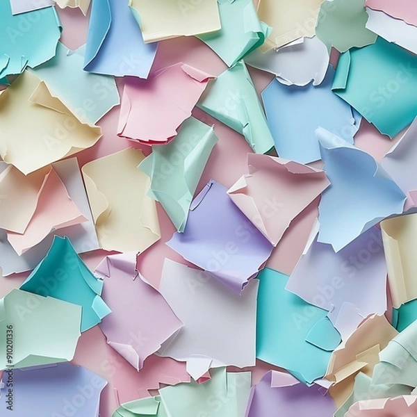 Fototapeta A mosaic-like decoration of pastel-colored delicate paper shapes for festive decor..