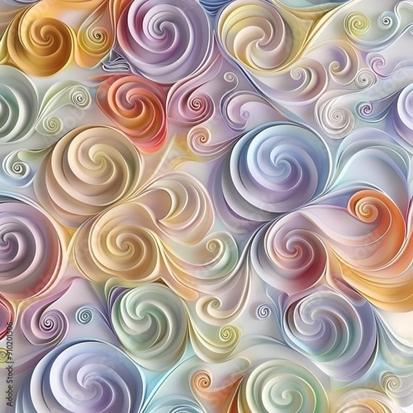 Fototapeta A vibrant pattern of delicate paper swirls in multiple colors for holiday decorations..