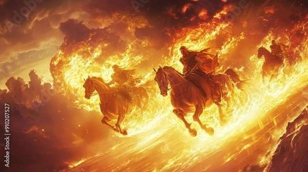 Fototapeta Dynamic Image of the Chariot of Fire Carrying Elijah Through Fiery Skies – Epic Biblical Artwork