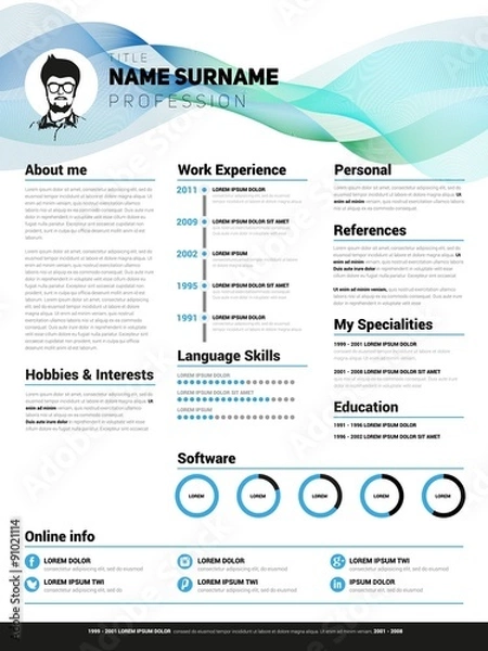 Obraz Minimalist CV, resume template with simple design, vector
