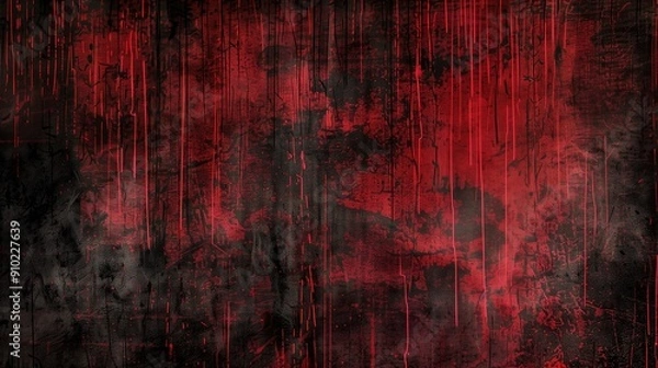 Fototapeta Black and red grunge texture. Scary red black scary background, abstract red background with black grunge background texture in modern art design layout, red paper texture grungy horror, generative ai