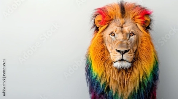 Fototapeta Lion with rainbow mane, unique and colorful