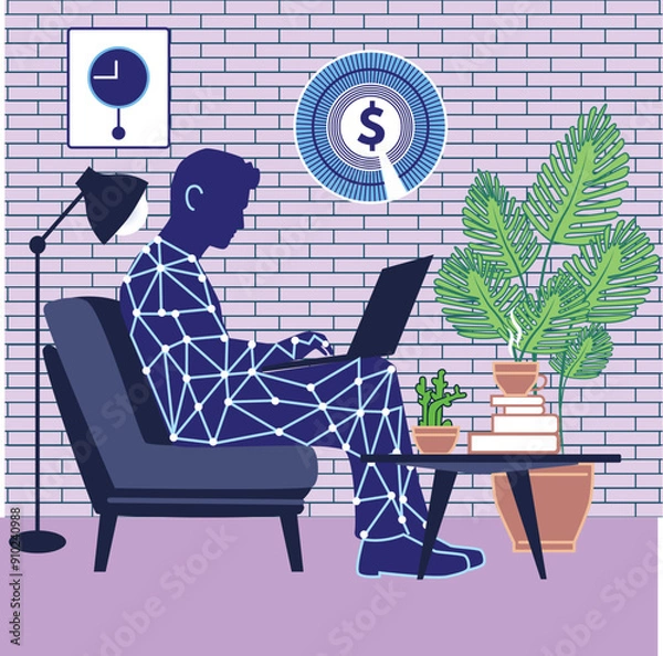 Obraz Artwork with person working on laptop