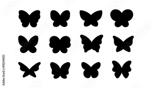 Fototapeta Butterfly silhouette set. Simple vector butterfly icon set. 