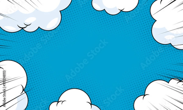 Fototapeta Blue comic background with cloud cartoon element