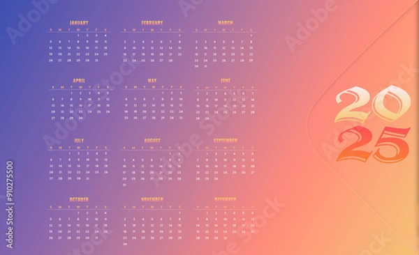 Obraz Calendar for 2025 including each month template