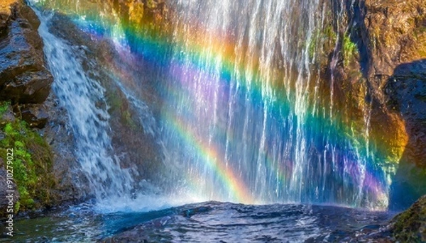 Fototapeta ホログラムな滝と虹の風景