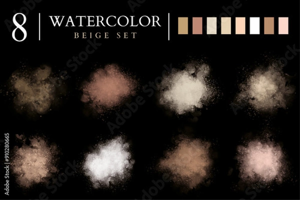 Fototapeta Set of abstract natural watercolor splash, Smudges and smoke stains without background. Vector texture, dusty sand, dust splash. Soft Pastel Hand painting stains in pastel soft colors Beige Brown