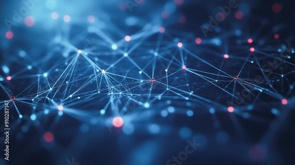 Fototapeta Abstract digital technology futuristic Virtual reality illustration, fiber optic connection Innovation network and telecommunications. Abstract background with moving lines and coordinates. 3d 