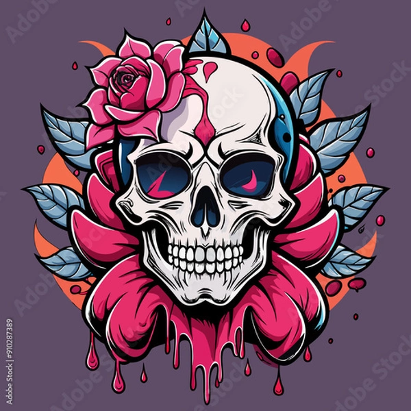 Obraz skull with wings and rose vector