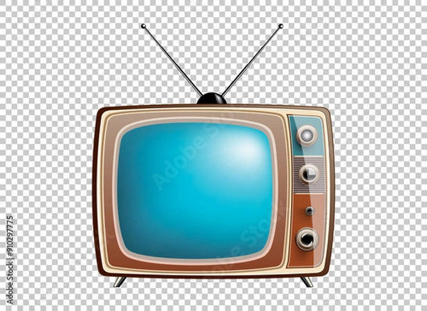 Fototapeta Vector retro television mock up isolate on transparent grid