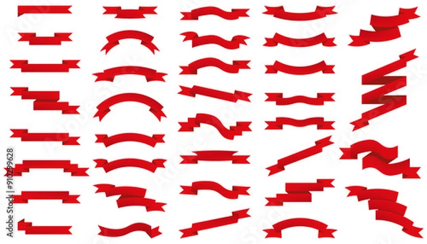 Fototapeta Set of red banner ribbons for sale collection. Tags ribbon template. Vector illustration