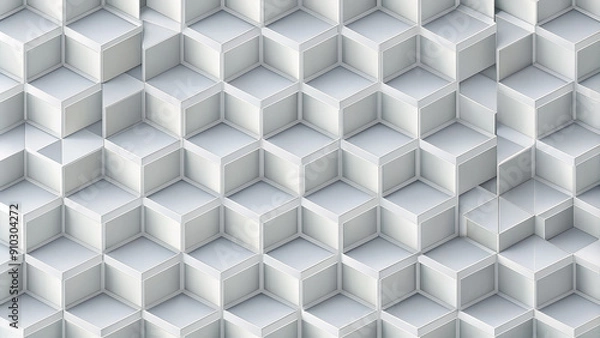 Obraz Modern light gray abstract seamless geometric pattern featuring realistic 3D cubes from white paper, perfect template for wallpapers, textile, fabric, and wrapping paper backgrounds.