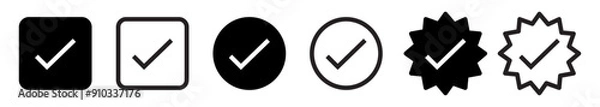 Fototapeta Verified badge icon tick symbol vector approved check mark icon black color. Blue checkmark icons - Certificate badge Quality certify icon